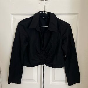 Zara black drawstring beach crop top